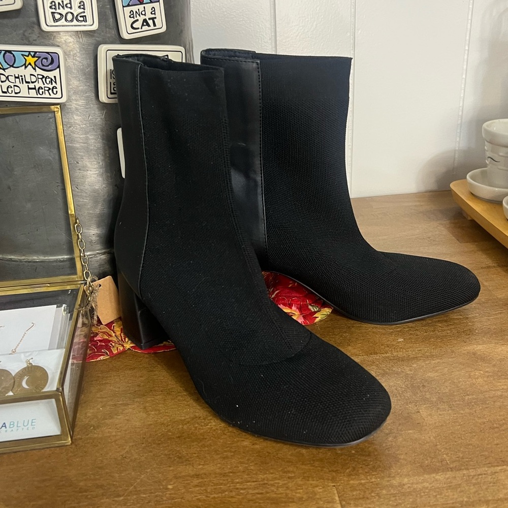 MIA Black Knit Ankle Boots with Block Heel